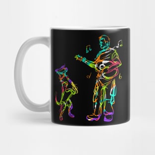 Dog and music colorful man playing guitar dancing Mug